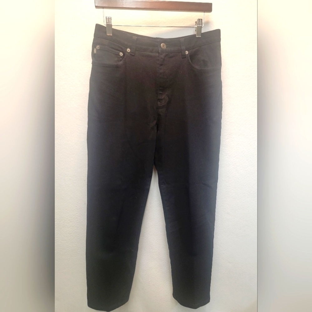 LAUREN JEANS Co. Women's Petite Size 12 black classic 5 pocket straight leg jean